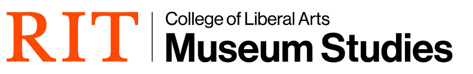 orange letters RIT on left followed by a vertical line and the words College of Liberal Arts Museum Studies